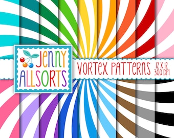 Vortex Pattern Digital Paper Pack - Swirl Design - Hypnotic Pattern Background - Colorful Starburst Design Digital Scrapbook Paper Pack