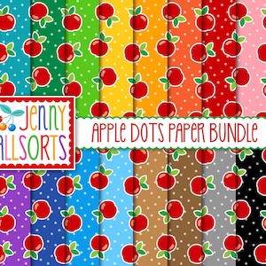 Apple Dots Digital Paper Pack - 20 Farben, rote Äpfel auf Punkten, bedruckbares Scrapbook Papier, niedlicher Apfel nahtlos gepunkteter digitaler Hintergrund