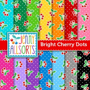 Paquete de papeles digitales Retro Cherries: 14 hojas en colores del arcoíris, fondo digital para invitaciones, creación de tarjetas y scrapbooking digital.