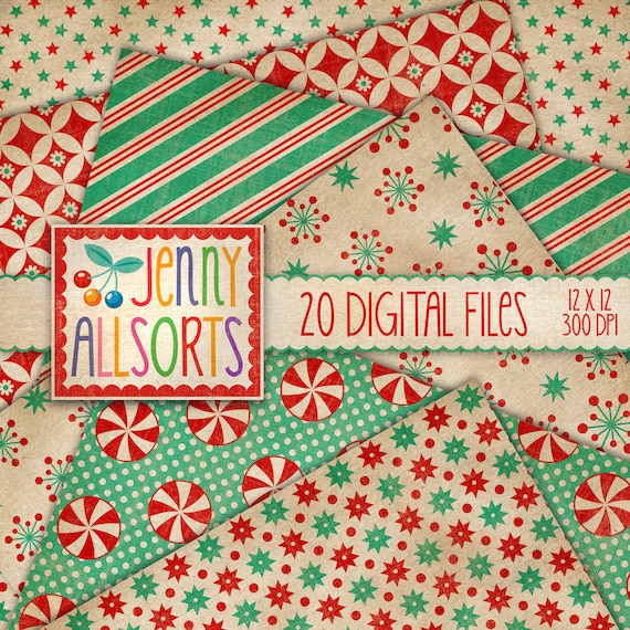 Download Vintage Christmas Digital Paper Set Clipart 20 Printable Etsy