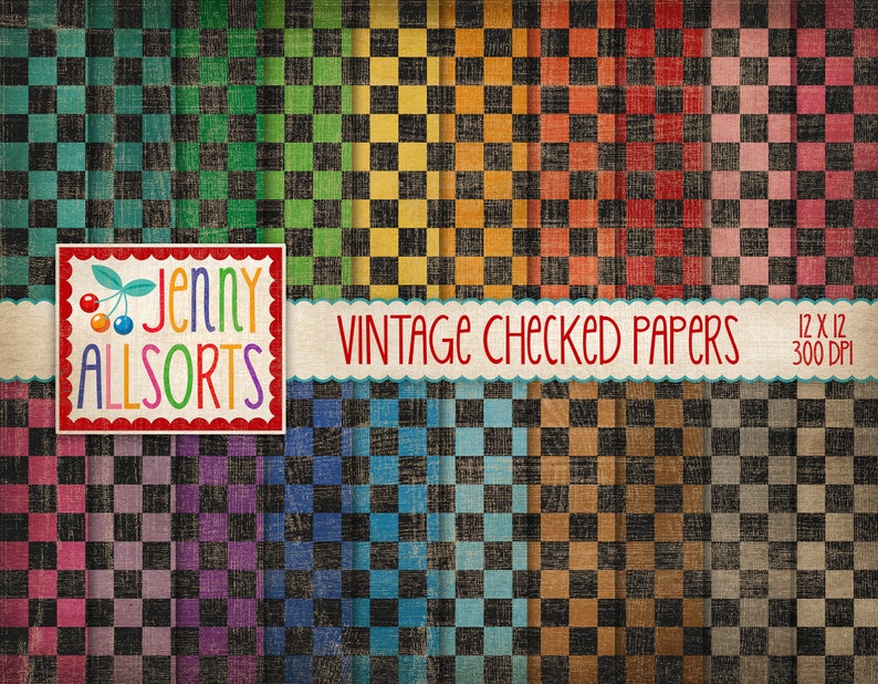 Digitalt rutigt papperspaket med vintagerutor - svartrutiga mönster, retro cirkuspapper, åldrat vintagerutigt papper, grunge schackrutig bakgrund bild 1