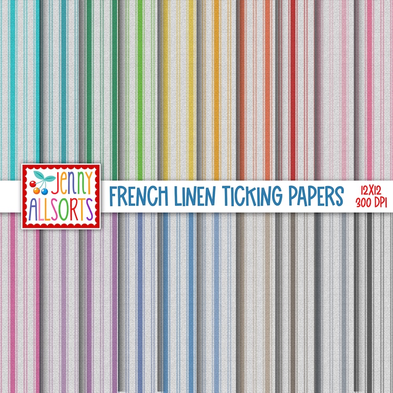 French Linen Ticking Digital Paper Set - Shabby Chic Farmhouse Cottage ...