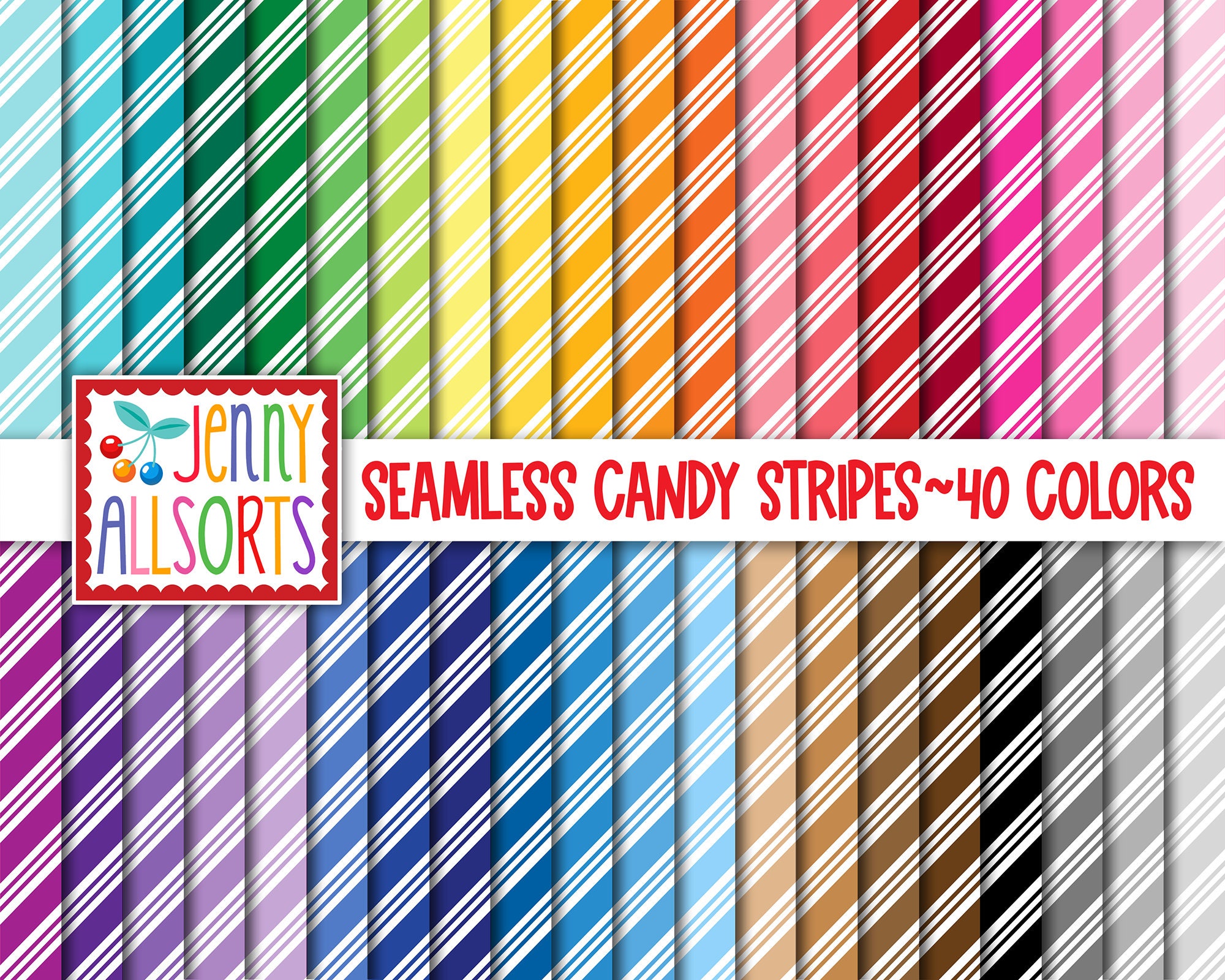 Candy Stripe Digital Paper Pack - 40 Color Bundle, Seamless Printable ...