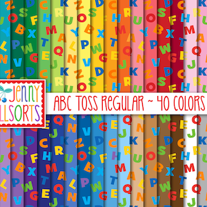 ABC Digital Paper Pack - 40 Color Bundle, printable letter toss scrapbook paper, seamless scattered alphabet pattern, digital background