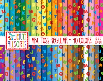 ABC Digital Paper Pack - 40 Color Bundle, printable letter toss scrapbook paper, seamless scattered alphabet pattern, digital background