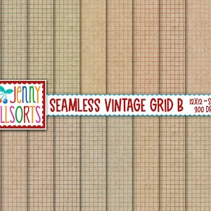 Vintage Grid Digital Papers - nahtlose abgenutzte Gittermuster, Junk Journal Papier, abgenutzte alte Textur, nahtloser Gitterhintergrund