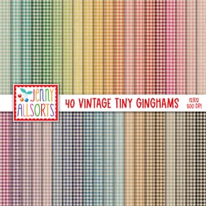 Paquete de papel digital vintage de cuadros vichy pequeños: 40 colores, papel imprimible de 1/6" para álbumes de recortes de 12 x 12 pulgadas, fondos digitales de cuadros vichy sin costuras.