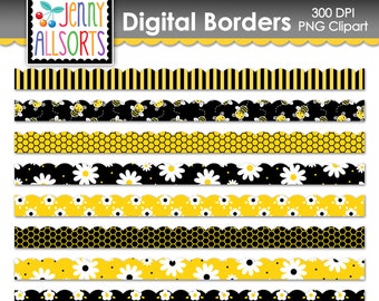 Honey Bee Borders Digital Clip Art Graphic Download, clipart digital borders, scrapbook elements, yellow & black digital bee scallop borders