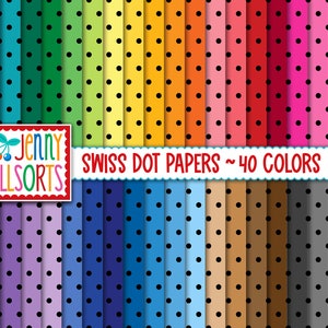 Schwarze Punkte Digitales Designs - 40 Farben Bundle, vintage Stoff Scrapbook Papier zum ausdrucken, breite schwarze Punkte, bunte digitale Hintergründe