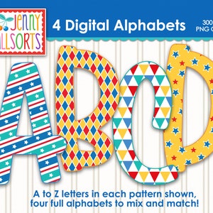 Circus 4-Alphabet bundle for sublimation & design, carnival theme letters, circus scrapbook doodle letters, fun circus alphabet clip art