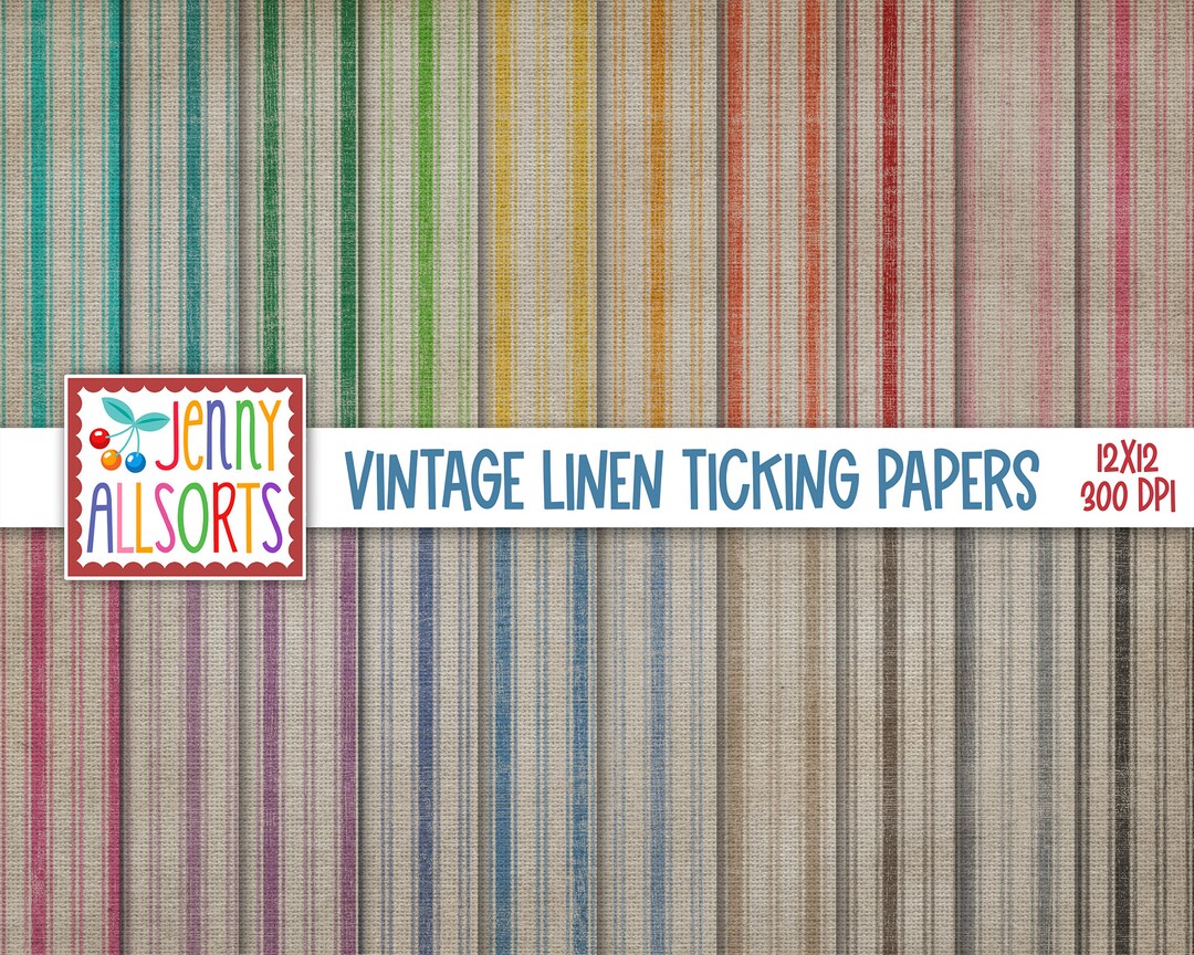Vintage Linen Ticking Digital Paper Set - Shabby Chic Farmhouse Cottage ...