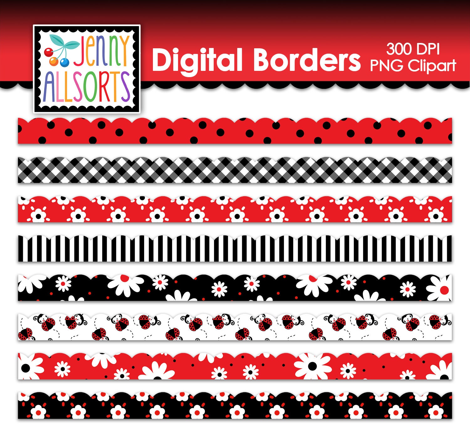 Ladybug Borders Digital Clip Art Graphic Download Clipart Etsy