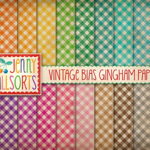 Vintage Bias Gingham Digital Design Papers - Worn fabric texture, vintage background, shabby farmhouse scrapbook paper, homespun bias checks