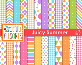 Juicy Summer Colors Digital Paper Pack - Spring Pastels Modern Design backgrounds, sweet colorful patterns, fun spring summer pastel papers