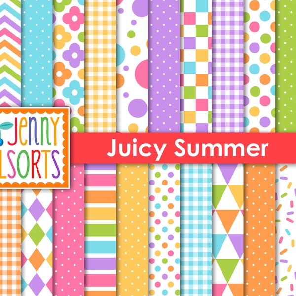 Paquete de papel digital Juicy Summer Colors - Fondos de diseño moderno de pasteles de primavera, patrones coloridos dulces, divertidos papeles pastel de primavera verano