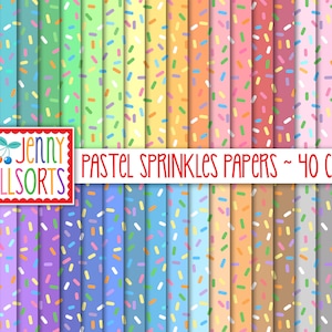 Pastel Sprinkles Digital Paper Pack - 40 Color Bundle, printable cupcake jimmies scrapbook paper, sweet color sprinkles digital backgrounds
