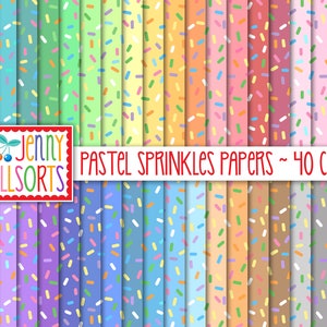 Pastel Sprinkles Digital Paper Pack - 40 Color Bundle, printable cupcake jimmies scrapbook paper, sweet color sprinkles digital backgrounds