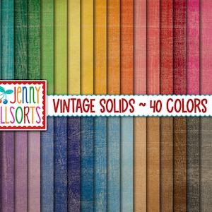 Vintage Solids Digital Paper Set - 40 Colors - aged worn antique paper texture, distressed pattern scrapbook designs, old grunge backgrounds