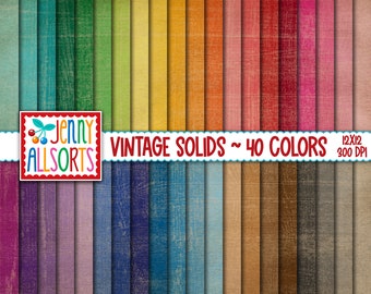 Vintage Solids Digital Paper Set - 40 Colors - aged worn antique paper texture, distressed pattern scrapbook designs, old grunge backgrounds