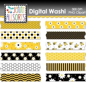 Honey Bee Washi Tape Clip Art digitale Grafica da scaricare, Clipart Digital Washi Tape Forniture per album, washi digitale ape, washi giallo nero