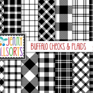 Digital Buffalo Check Scrapbook Papers - Black & White Buffalo Plaids, digital scrapbooking, backgrounds, digital design printables