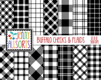 Digital Buffalo Check Scrapbook Papers - Black & White Buffalo Plaids, digital scrapbooking, backgrounds, digital design printables