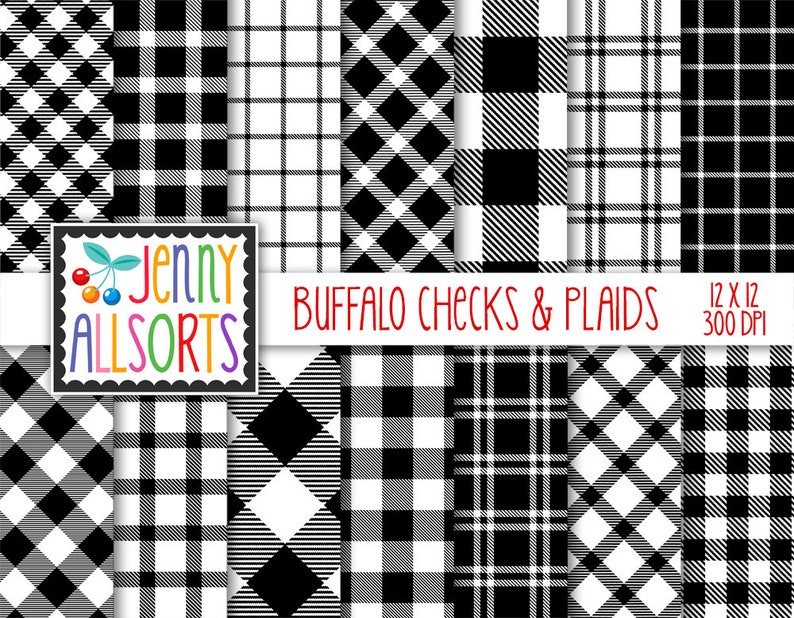 Digital Buffalo Check Scrapbook Papers Black & White Buffalo - Etsy