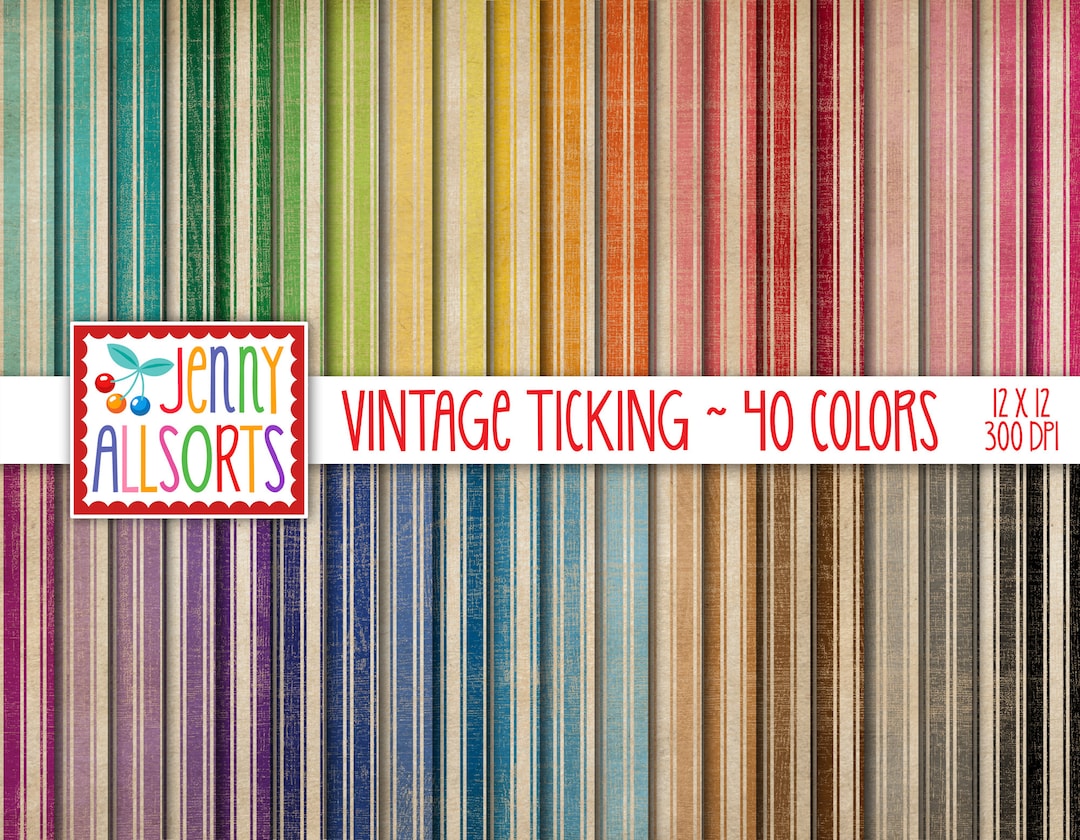 Vintage Ticking Digital Paper Set - 40 Colors - Shabby Chic Farmhouse ...