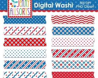 4th of July Digital Washi Tape, Patriotic Clip Art Graphic Download, Independence Day Digital Washi Tape clipart, digital scrapbook elements