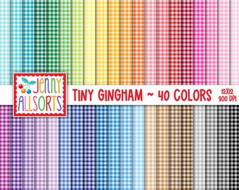 Tiny Gingham Digital Paper Pack - 40 Color Bundle, 1/6" inch printable gingham 12x12 scrapbook paper, seamless gingham digital background