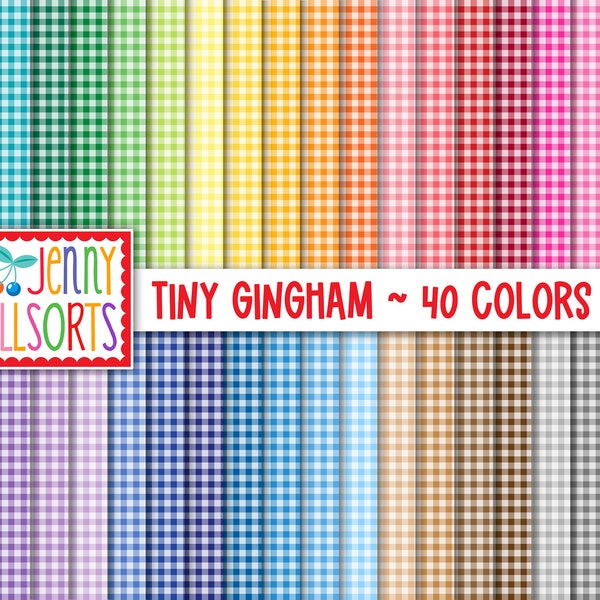 Tiny Gingham Digital Paper Pack - 40 Color Bundle, 1/6" inch printable gingham 12x12 scrapbook paper, seamless gingham digital background