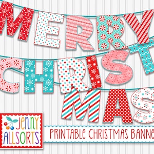 Frohe Weihnachten Banner zum Ausdrucken - Digitales Weihnachtsschild, Feiertagsmuster, Partydekor, Weihnachtsdekoration, Bulletin Board Letters