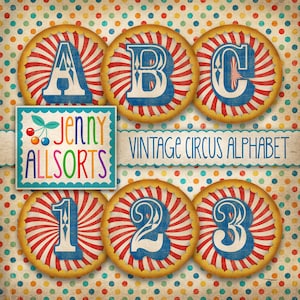 Vintage circusalfabet clipart - 6 inch digitale circusletters - noodlijdende plakboek-illustraties - afdrukbaar - instant download
