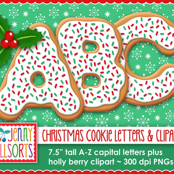 Christmas Cookie Alphabet digital clipart - digital Holiday sprinkles cookie letters, Christmas scrapbook clip art, bulletin board letters