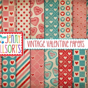 Vintage Valentine Digital Paper - printable vintage Valentine pattern, worn texture paper, vintage Valentine background, vintage love hearts