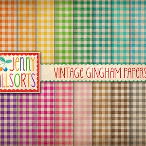 Vintage Gingham Digital Design Papers - Worn Gingham Texture, vintage fabric background, shabby farmhouse scrapbook paper, homespun checks