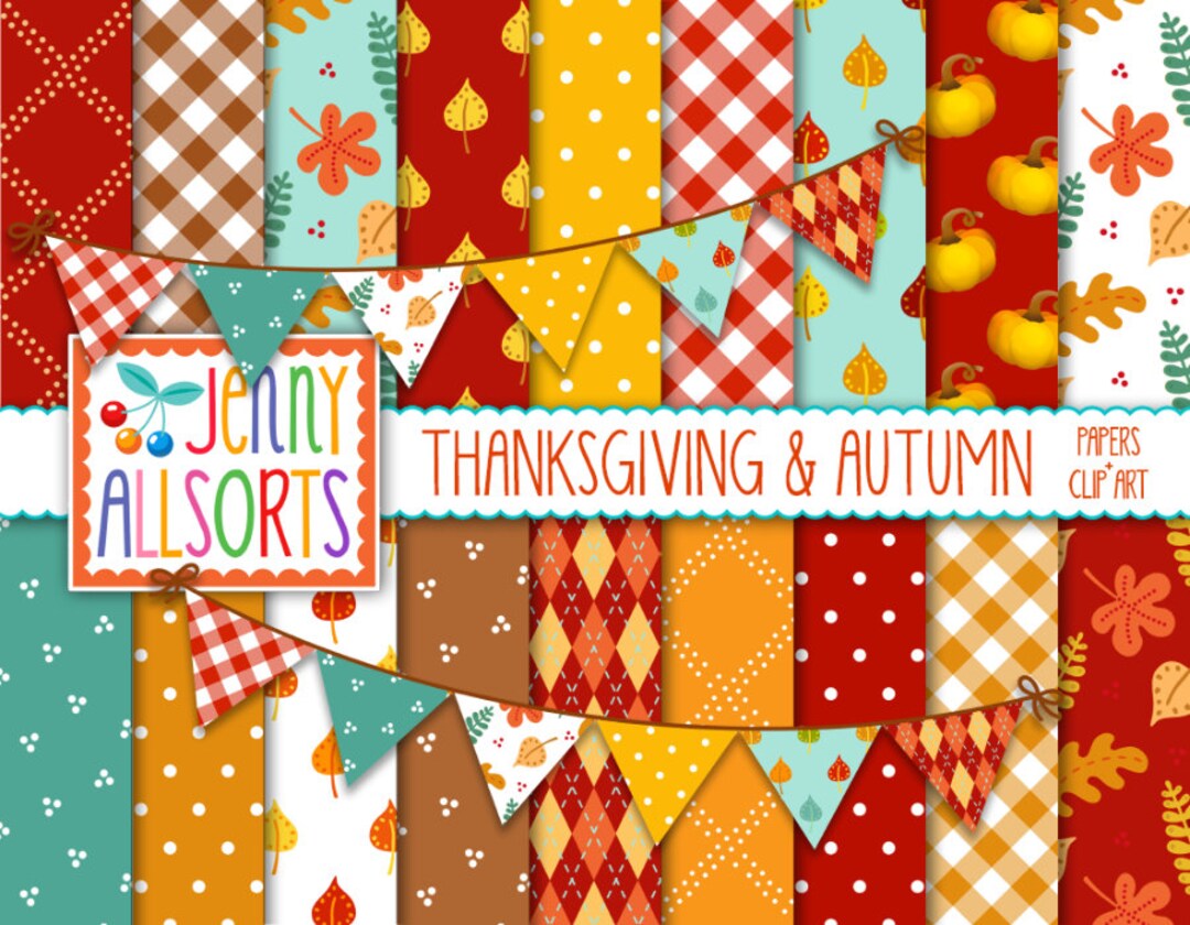 thanksgiving-autumn-digital-scrapbook-paper-clipart-in-red-gold-yellow-and-teal-printable-patterns-for-fall-digital-scrapbooking-design-etsy