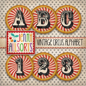 clipart vintage de l'alphabet du cirque - 6 pouces lettres de cirque numérique, clipart scrapbooking noir rouge jaune en détresse, lettres et chiffres à imprimer