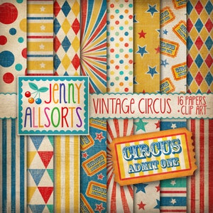 Vintage Circus Digital Paper & Clipart - printable vintage circus patterns - retro circus paper - vintage circus clipart - retro clip art