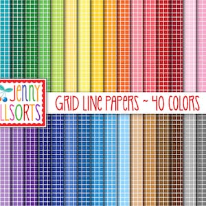 Grid Line Digital Paper Pack - 40 kleurenbundel, instant download, afdrukbaar 1/4 inch raster scrapbookpapier, naadloze raster digitale achtergrond
