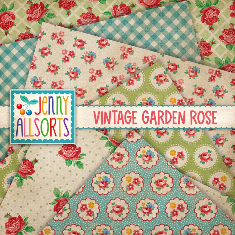 Vintage Garden Rose Digital Paper Set + Clipart - 18 Farmhouse Cottage ...