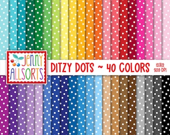 Scatter Ditzy Dot Digital Paper Pack - 40 Seamless Polka Dotted Sheets in Rainbow Colors, printable digital download design, cute tiny dots