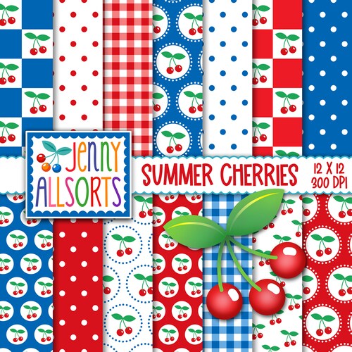 Pink Cherry Digital Paper Cherries Clipart Cute Printable - Etsy
