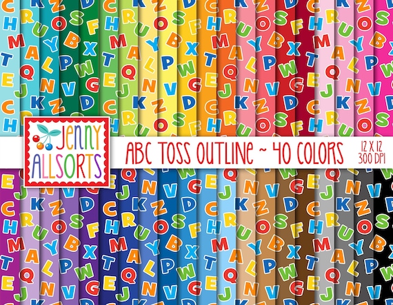 ABCアウトラインデジタルペーパーパック - 40色バンドル、印刷 ABCアウトラインデジタルペーパーパック - 40色バンドル、印刷