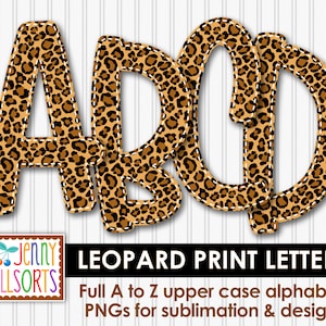 Leopard Print Alphabet for sublimation & design, animal print 10&quot; digital design clipart, cheetah scrapbook clip art, leopard doodle letters