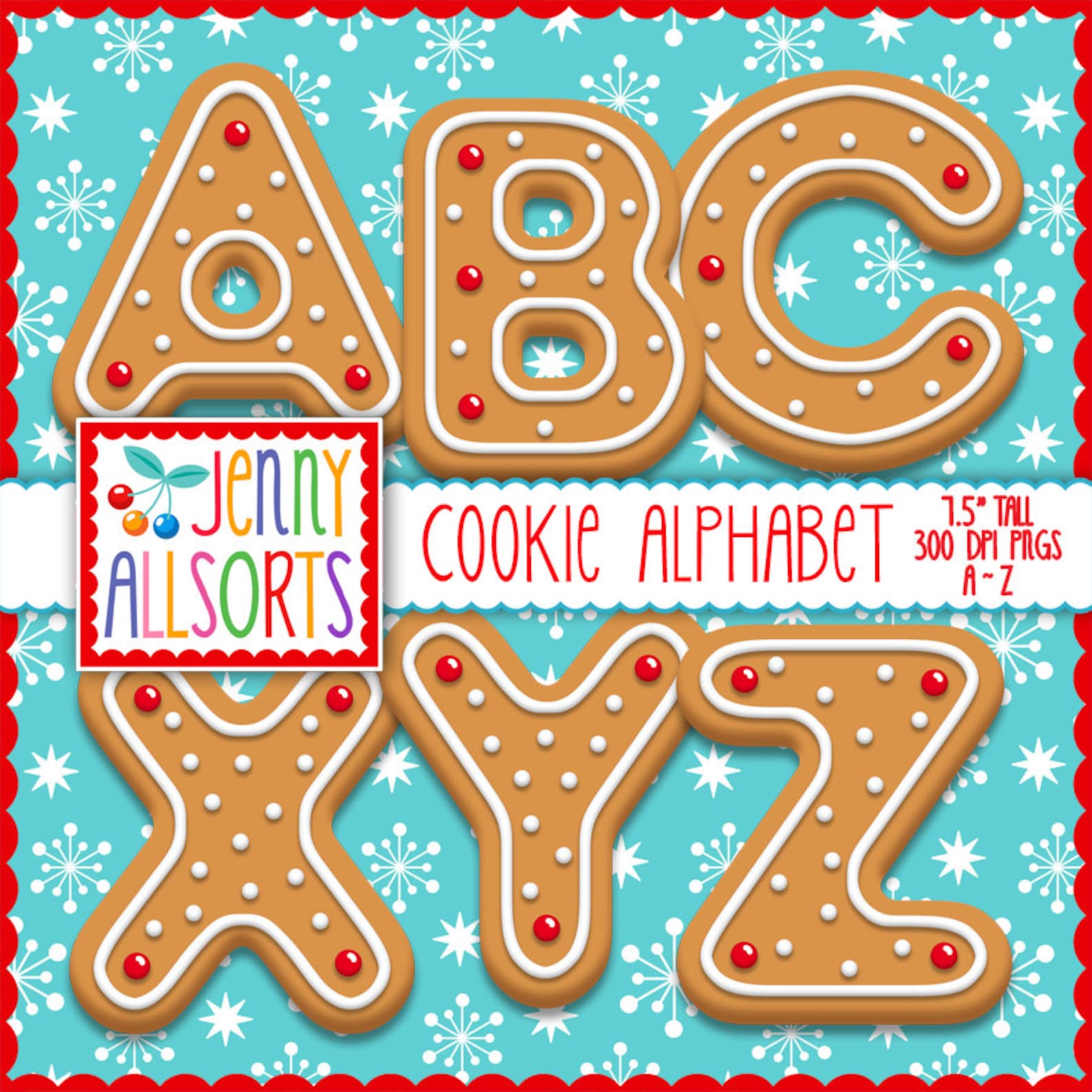 Cookie Alphabet Digital Clipart Digital Gingerbread Cookie Etsy