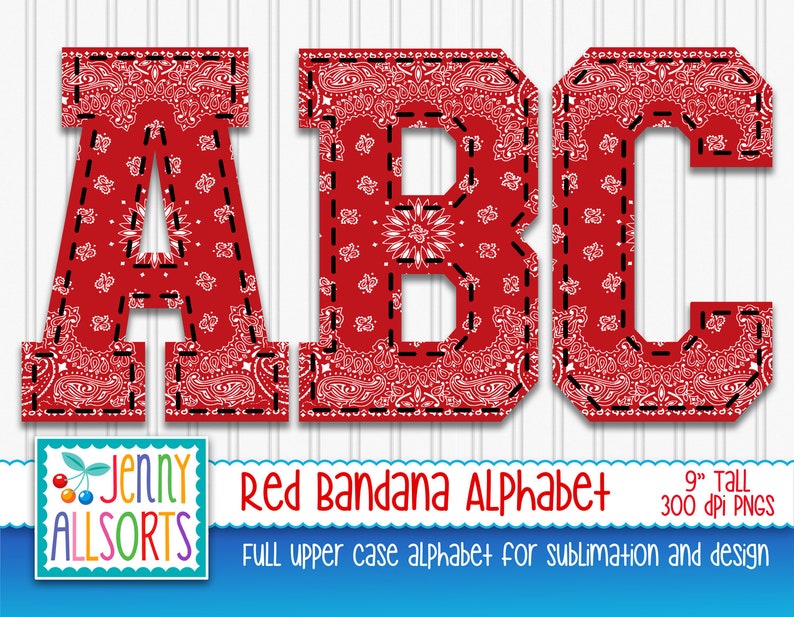 red bandana alphabet for sublimation design stitched etsy