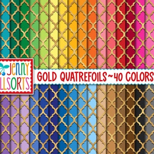 Gold Quatrefoil Digital Paper Pack - 40 kleurenbundel, instant download, afdrukbare faux gouden plakboekontwerpen, Marokkaanse digitale achtergronden