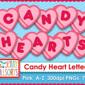 Candy Hearts Alphabet clipart - Valentine letters, pink digital conversation hearts, digital heart alpha, classroom bulletin board letters