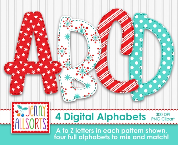 Instant Download Alphabet PNG Sublimation Letters Christmas Doodle Alphabet Letters Sublimation PNG Red Stripe Letters PNG